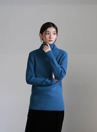 タートルネックリブニット