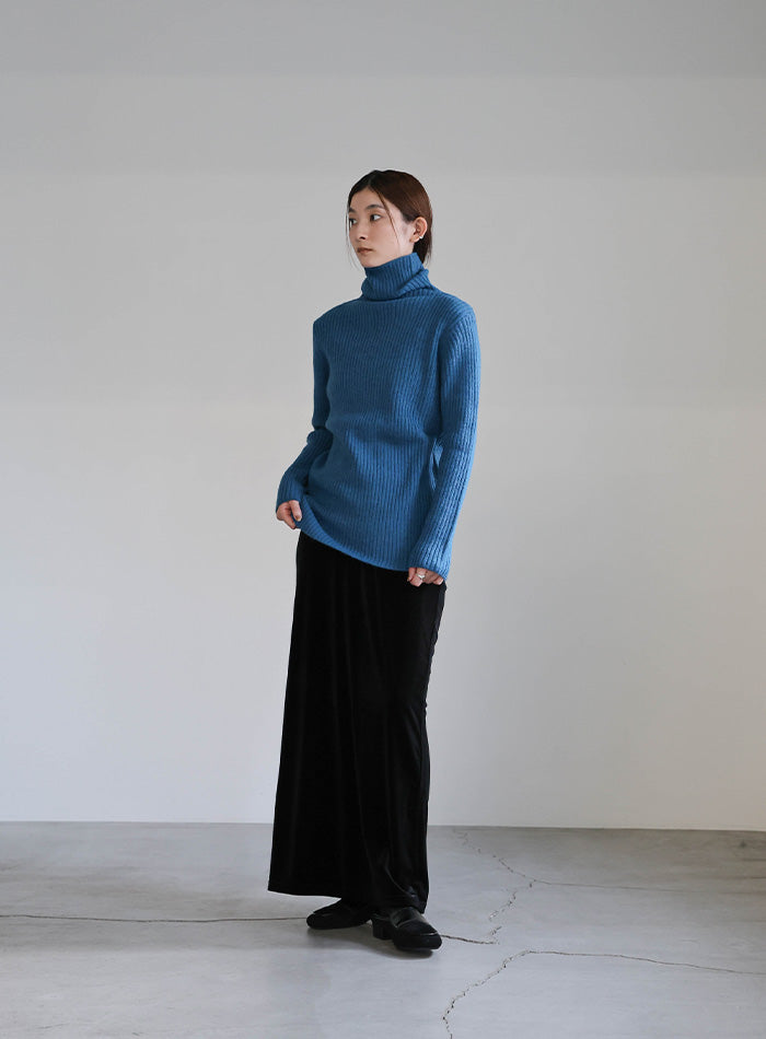 タートルネックリブニット