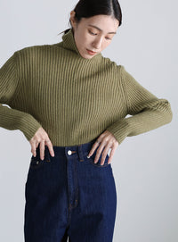 タートルネックリブニット
