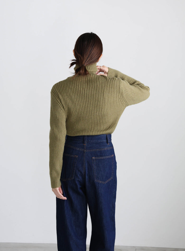 タートルネックリブニット