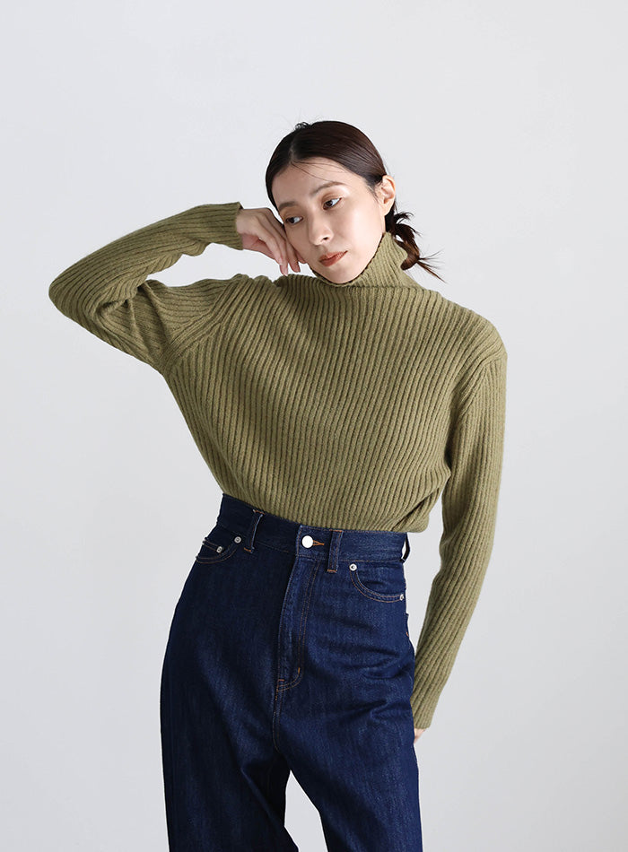 タートルネックリブニット