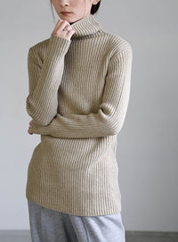タートルネックリブニット