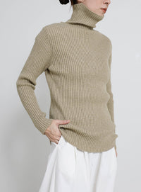 タートルネックリブニット