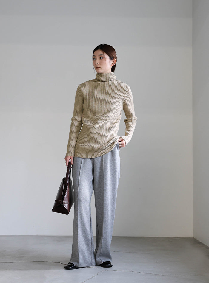 タートルネックリブニット