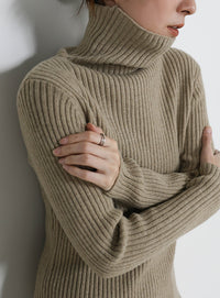 タートルネックリブニット