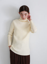 タートルネックリブニット