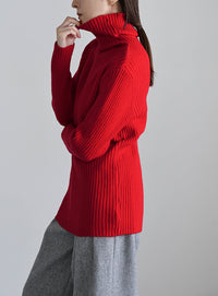 タートルネックリブニット