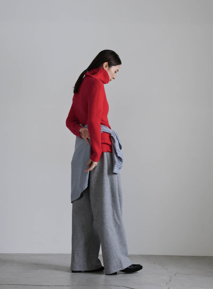 タートルネックリブニット