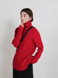 タートルネックリブニット