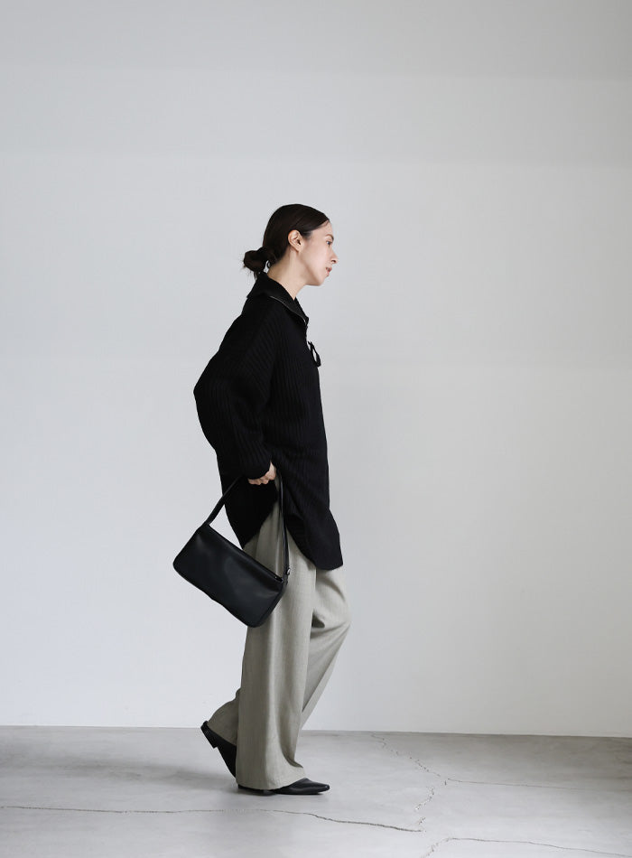 オーバーサイズリブ編みハーフジップニット