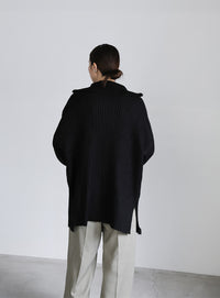 オーバーサイズリブ編みハーフジップニット