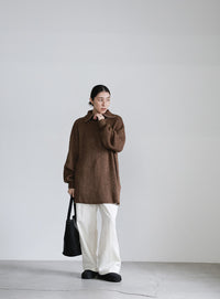 オーバーサイズリブ編みハーフジップニット