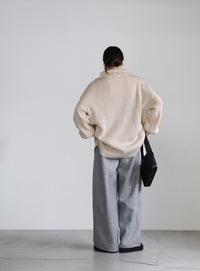 オーバーサイズリブ編みハーフジップニット