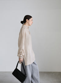 オーバーサイズリブ編みハーフジップニット