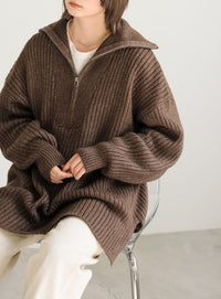 オーバーサイズリブ編みハーフジップニット【SALE】