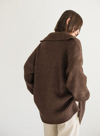 オーバーサイズリブ編みハーフジップニット【SALE】