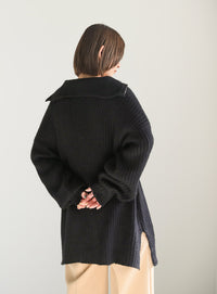 オーバーサイズリブ編みハーフジップニット【SALE】