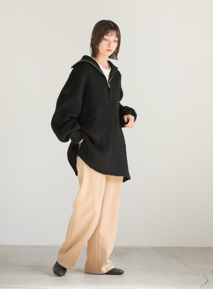 オーバーサイズリブ編みハーフジップニット【SALE】