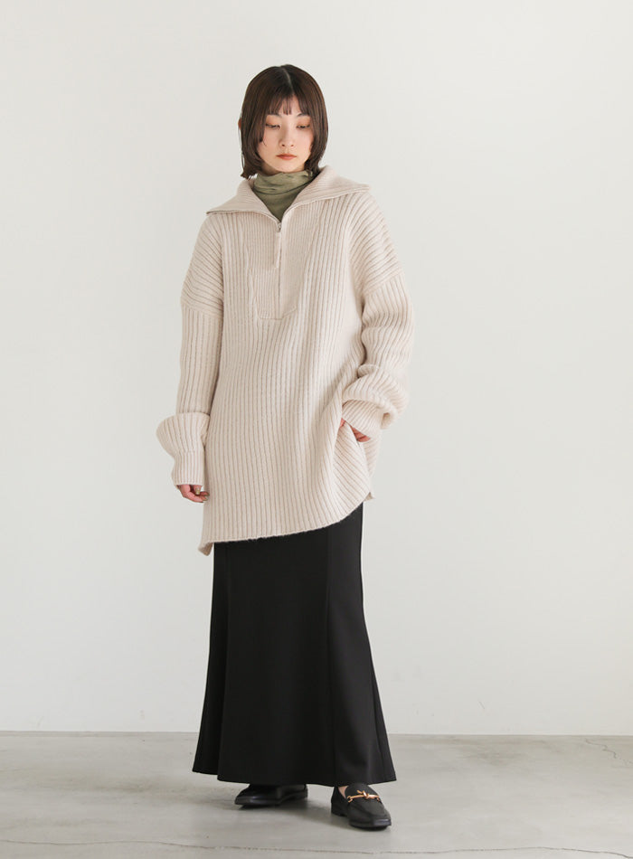 オーバーサイズリブ編みハーフジップニット【SALE】