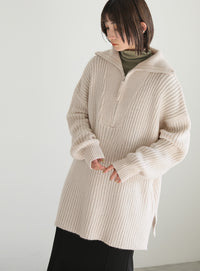 オーバーサイズリブ編みハーフジップニット【SALE】
