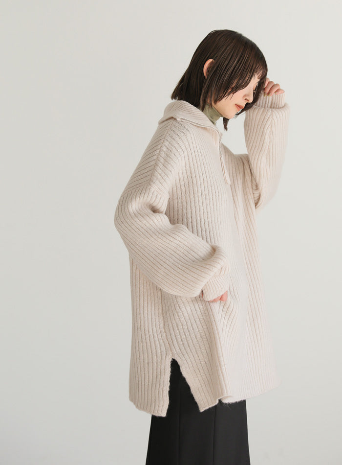 オーバーサイズリブ編みハーフジップニット【SALE】