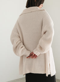 オーバーサイズリブ編みハーフジップニット【SALE】