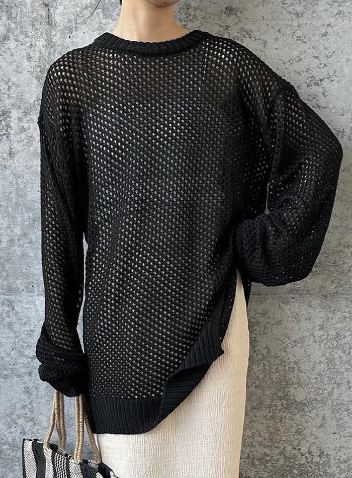 クルーネック透かし編みニットトップス – SELECT MOCA