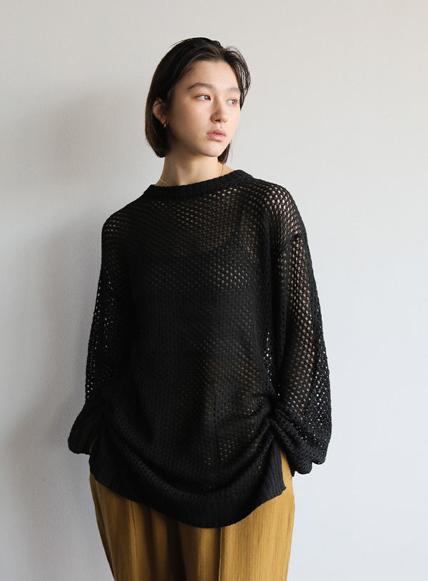 クルーネック透かし編みニットトップス【SALE】