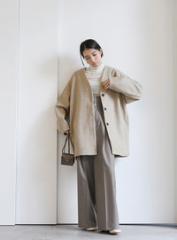 ノーカラーカットメルトンミドルコート【official限定】