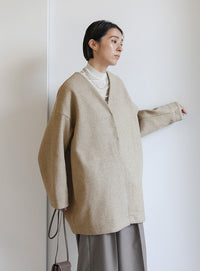 ノーカラーカットメルトンミドルコート【official限定】