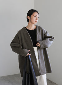 ノーカラーカットメルトンミドルコート【official限定】