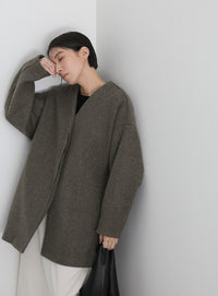 ノーカラーカットメルトンミドルコート【official限定】