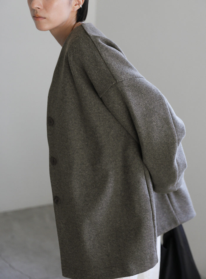 ノーカラーカットメルトンミドルコート【official限定