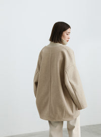 ノーカラーカットメルトンミドルコート【official限定】