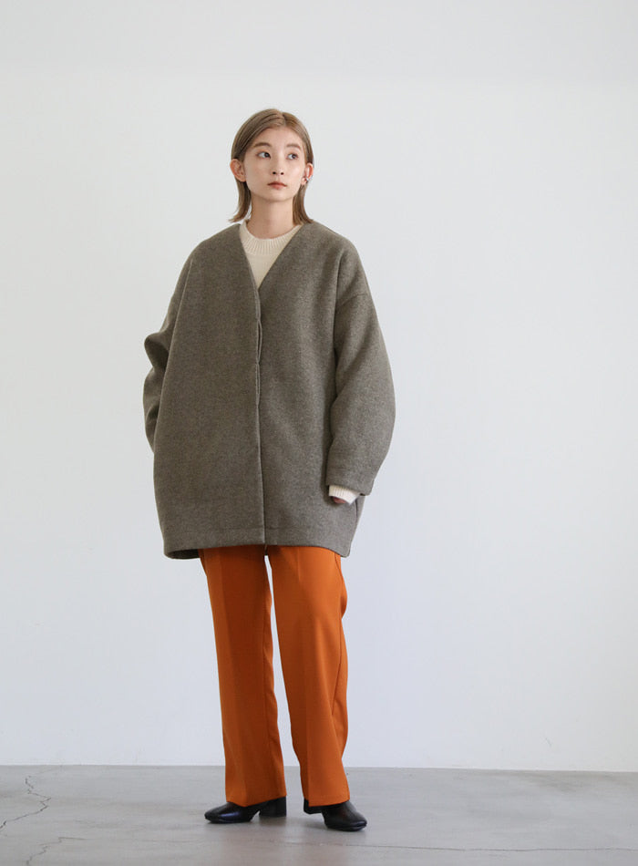 ノーカラーカットメルトンミドルコート【official限定