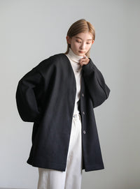 ノーカラーカットメルトンミドルコート【official限定】