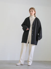 ノーカラーカットメルトンミドルコート【official限定】