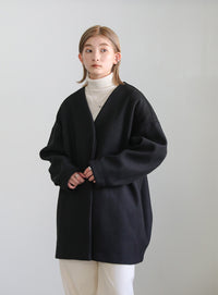 ノーカラーカットメルトンミドルコート【official限定】