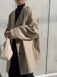 ノーカラーカットメルトンミドルコート【official限定】