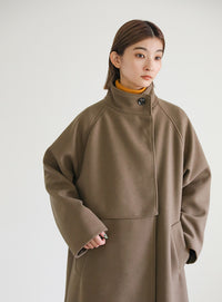 スタンドカラーフェイクウールケープコート【SALE】