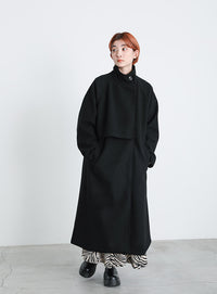 スタンドカラーフェイクウールケープコート【SALE】