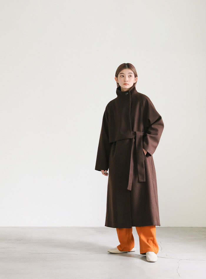 スタンドカラーフェイクウールケープコート【SALE】