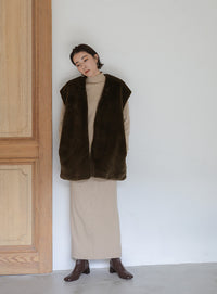 フェイクファーノーカラージレ