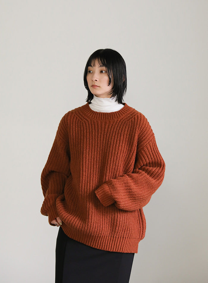 クルーネックローゲージメンズライクニット【SALE】