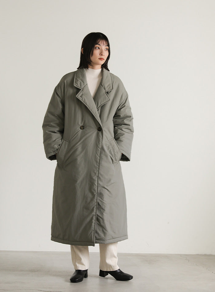 スタンドカラー中綿ロングコート【SALE】
