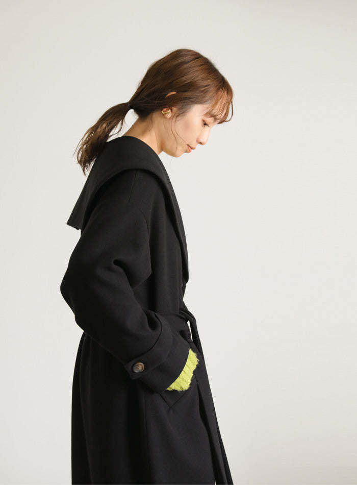 セーラーカラーニットモッサライトロングコート【SALE】