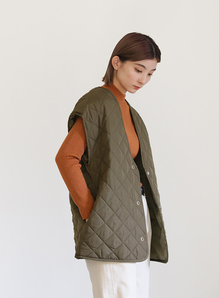 ノーカラーキルティングベスト【SALE】