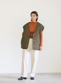 ノーカラーキルティングベスト【SALE】