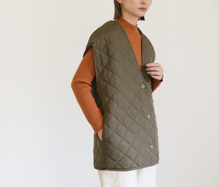 ノーカラーキルティングベスト【SALE】