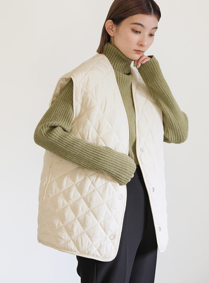 ノーカラーキルティングベスト【SALE】